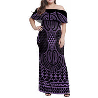 Waiporoporo Maori Ta Moko Poutama Art Family Matching Off Shoulder Maxi Dress and Hawaiian Shirt LT9 Mom's Dress Purple - Polynesian Pride