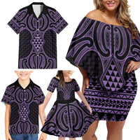 Waiporoporo Maori Ta Moko Poutama Art Family Matching Off Shoulder Short Dress and Hawaiian Shirt LT9 - Polynesian Pride