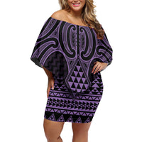 Waiporoporo Maori Ta Moko Poutama Art Family Matching Off Shoulder Short Dress and Hawaiian Shirt LT9 Mom's Dress Purple - Polynesian Pride