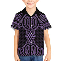 Waiporoporo Maori Ta Moko Poutama Art Family Matching Off Shoulder Short Dress and Hawaiian Shirt LT9 Son's Shirt Purple - Polynesian Pride