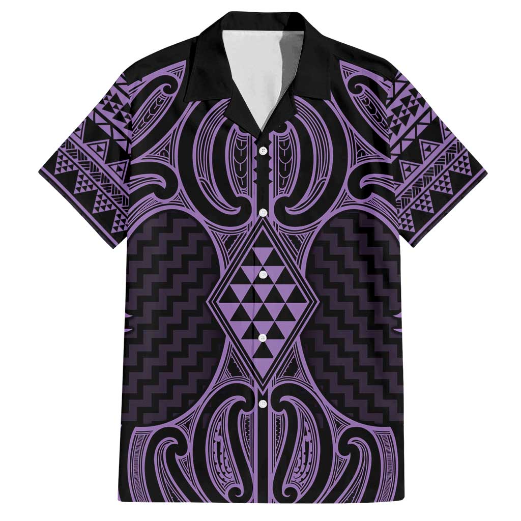 Waiporoporo Maori Ta Moko Poutama Art Family Matching Puletasi and Hawaiian Shirt LT9 Dad's Shirt - Short Sleeve Purple - Polynesian Pride