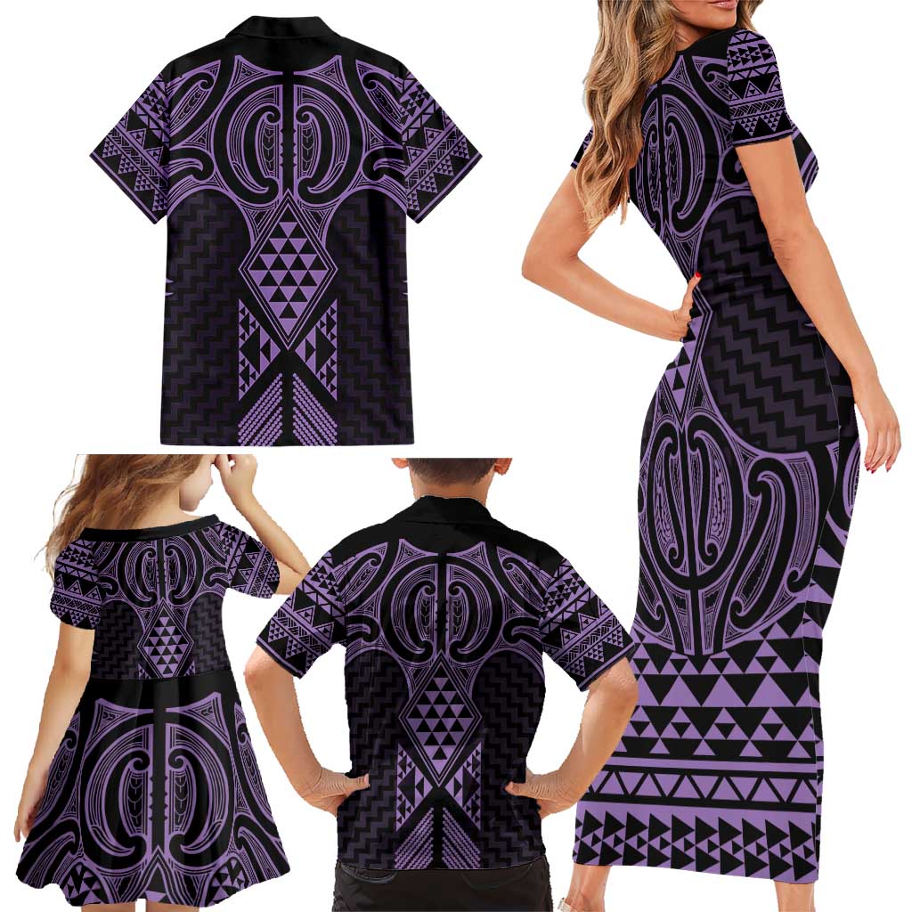 Waiporoporo Maori Ta Moko Poutama Art Family Matching Short Sleeve Bodycon Dress and Hawaiian Shirt LT9 - Polynesian Pride