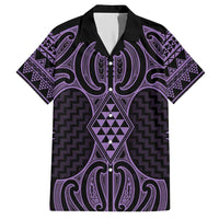 Waiporoporo Maori Ta Moko Poutama Art Family Matching Short Sleeve Bodycon Dress and Hawaiian Shirt LT9 Dad's Shirt - Short Sleeve Purple - Polynesian Pride