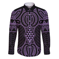 Waiporoporo Maori Ta Moko Poutama Art Family Matching Short Sleeve Bodycon Dress and Hawaiian Shirt LT9 Dad's Shirt - Long Sleeve Purple - Polynesian Pride