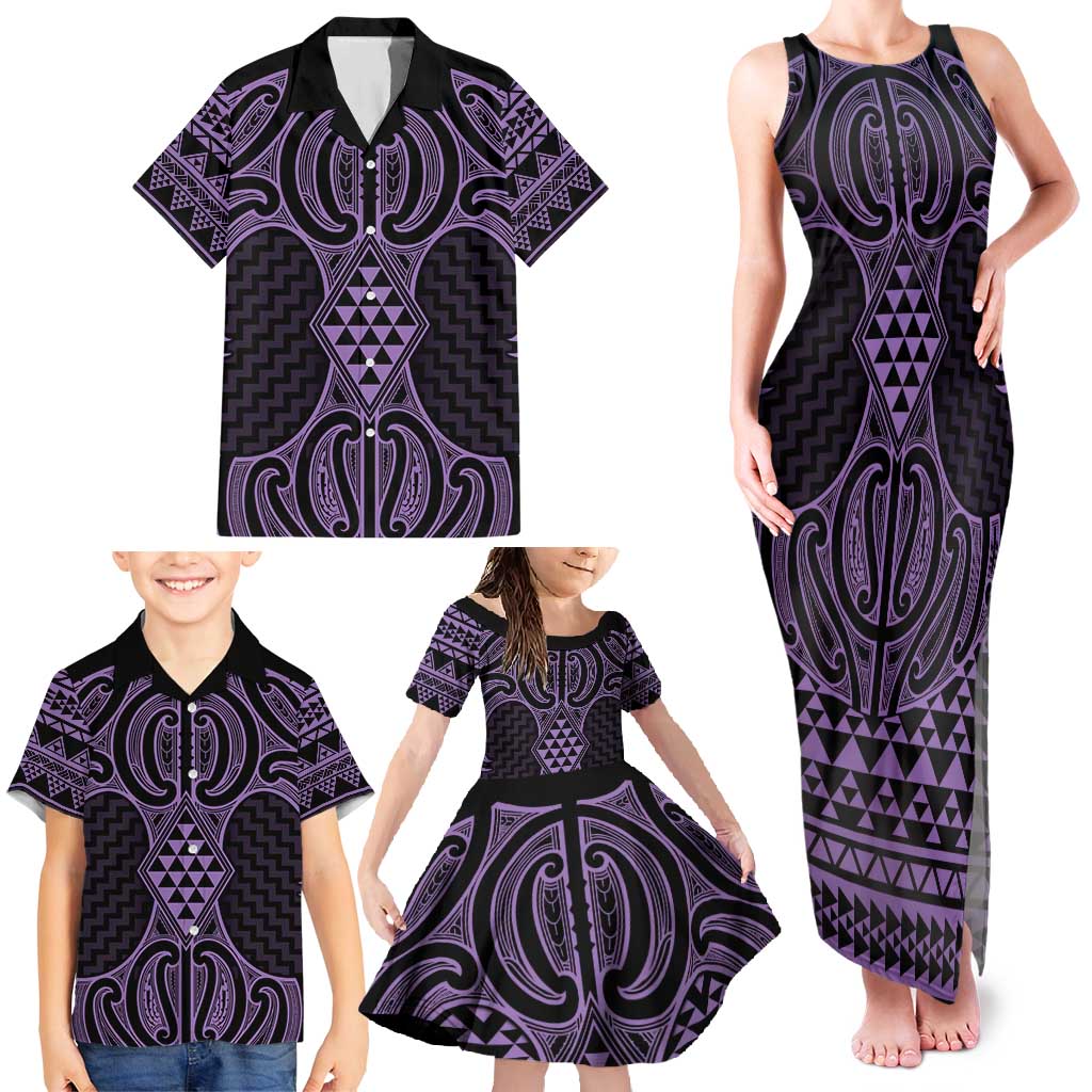 Waiporoporo Maori Ta Moko Poutama Art Family Matching Tank Maxi Dress and Hawaiian Shirt LT9 - Polynesian Pride