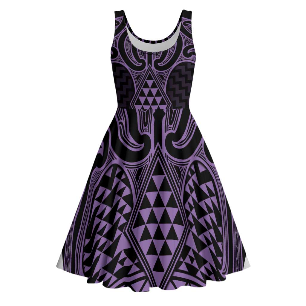 Waiporoporo Maori Ta Moko Poutama Art Midi Dress - Polynesian Pride