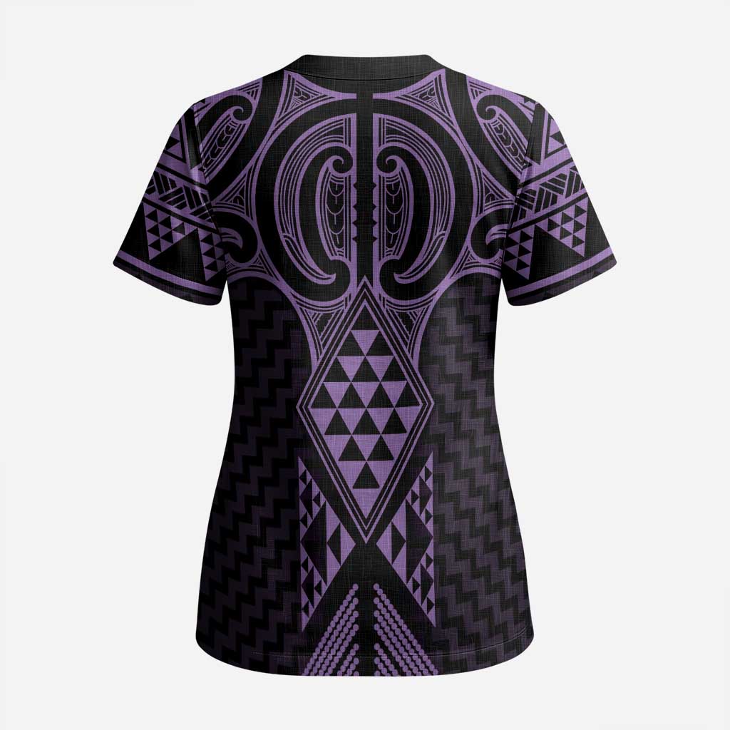 Waiporoporo Maori Ta Moko Poutama Art Scrub Top - Polynesian Pride