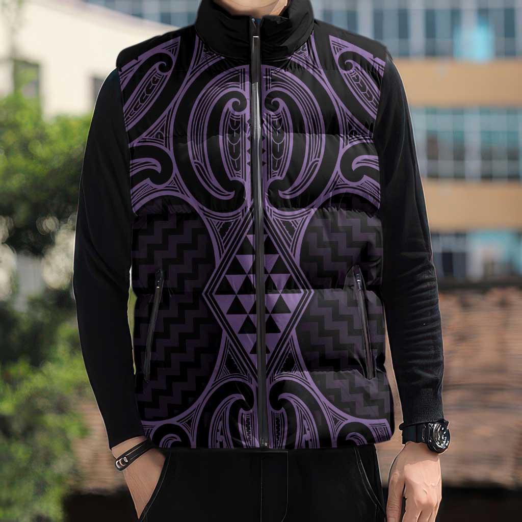Waiporoporo Maori Ta Moko Poutama Art Sleeveless Puffer Jacket - Polynesian Pride