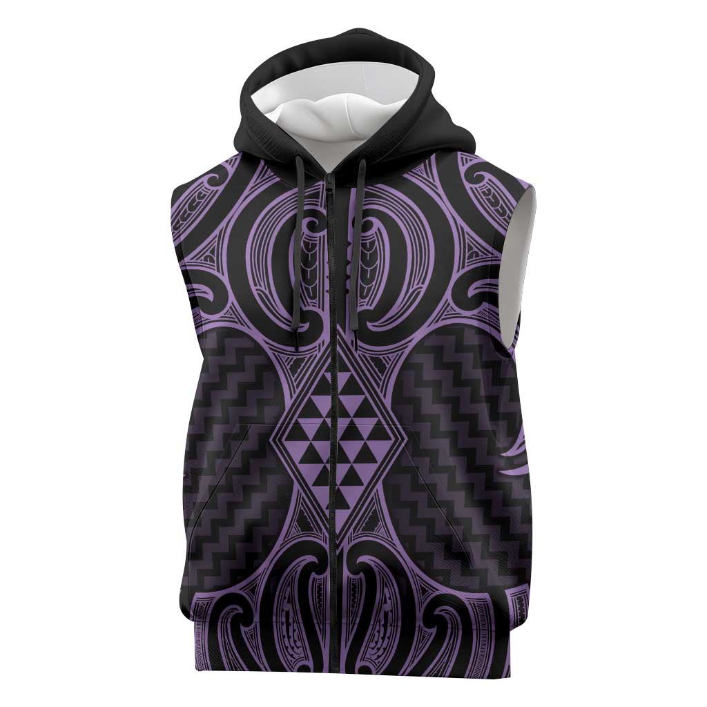 Waiporoporo Maori Ta Moko Poutama Art Sleeveless Zip Hoodie - Polynesian Pride