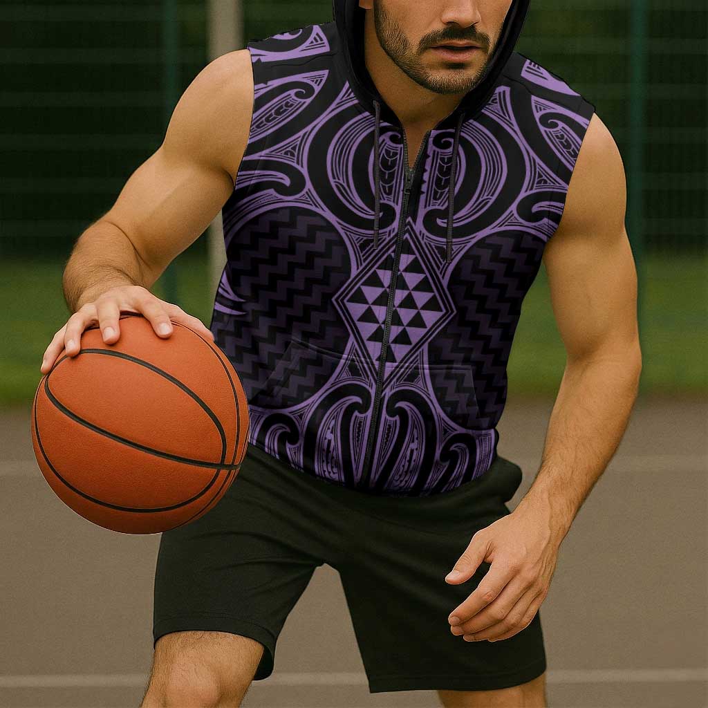 Waiporoporo Maori Ta Moko Poutama Art Sleeveless Zip Hoodie - Polynesian Pride