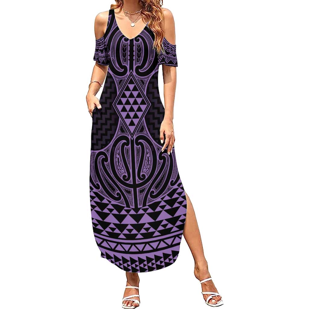 Waiporoporo Maori Ta Moko Poutama Art Summer Maxi Dress LT9 Women Purple - Polynesian Pride