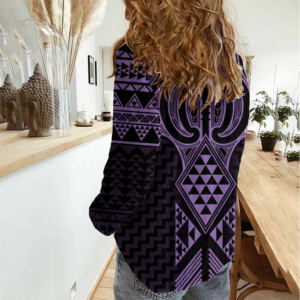 Waiporoporo Maori Ta Moko Poutama Art Women Casual Shirt LT9 - Polynesian Pride
