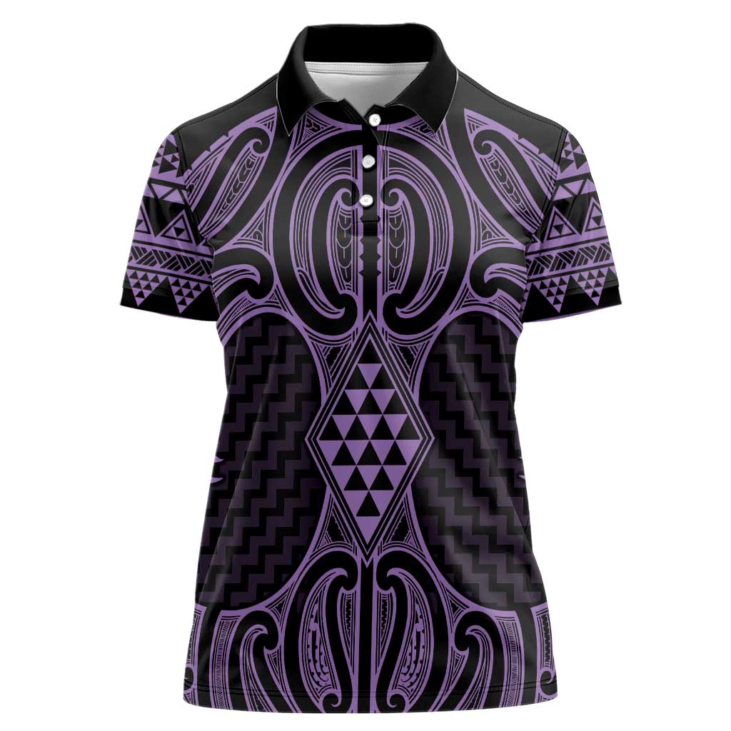 Waiporoporo Maori Ta Moko Poutama Art Women Polo Shirt LT9 Female Purple - Polynesian Pride