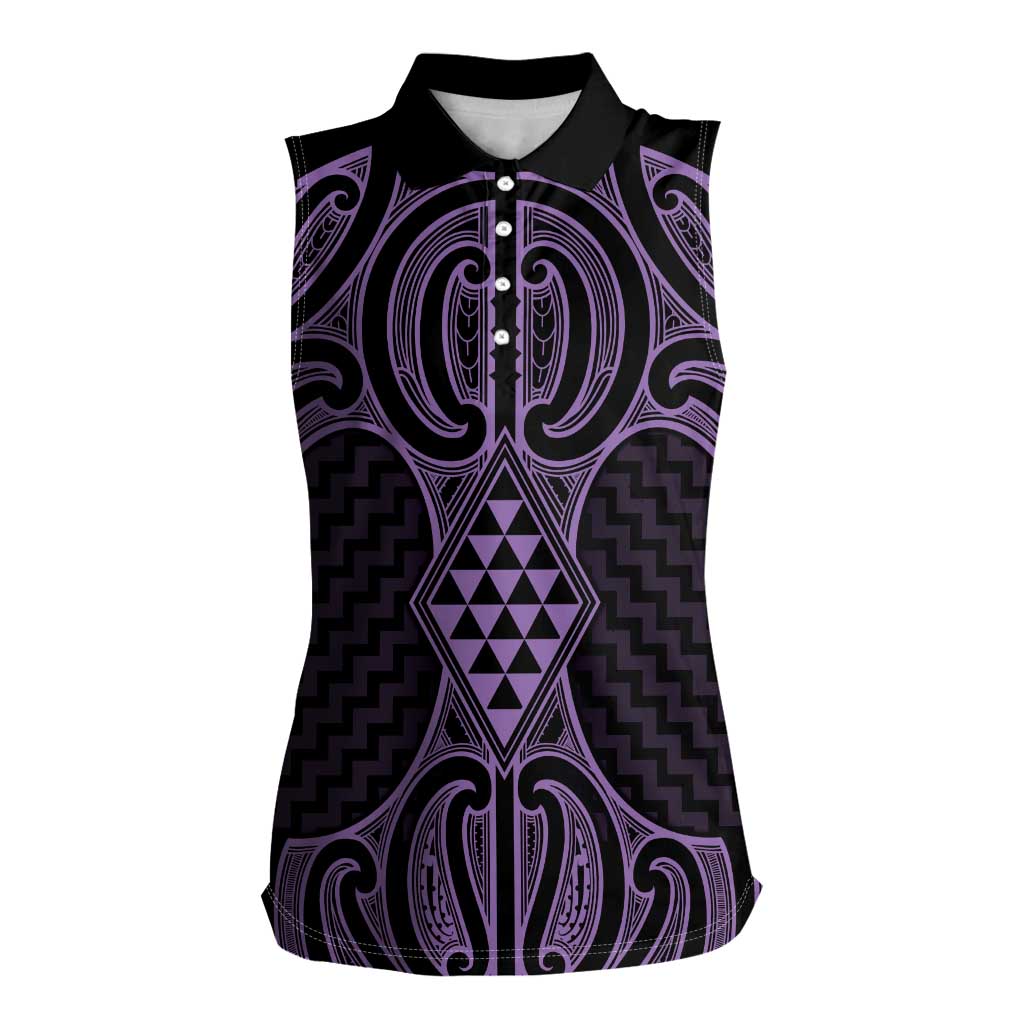 Waiporoporo Maori Ta Moko Poutama Art Women Sleeveless Polo Shirt LT9 Female Purple - Polynesian Pride