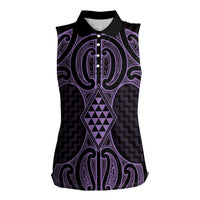 Waiporoporo Maori Ta Moko Poutama Art Women Sleeveless Polo Shirt LT9 Female Purple - Polynesian Pride