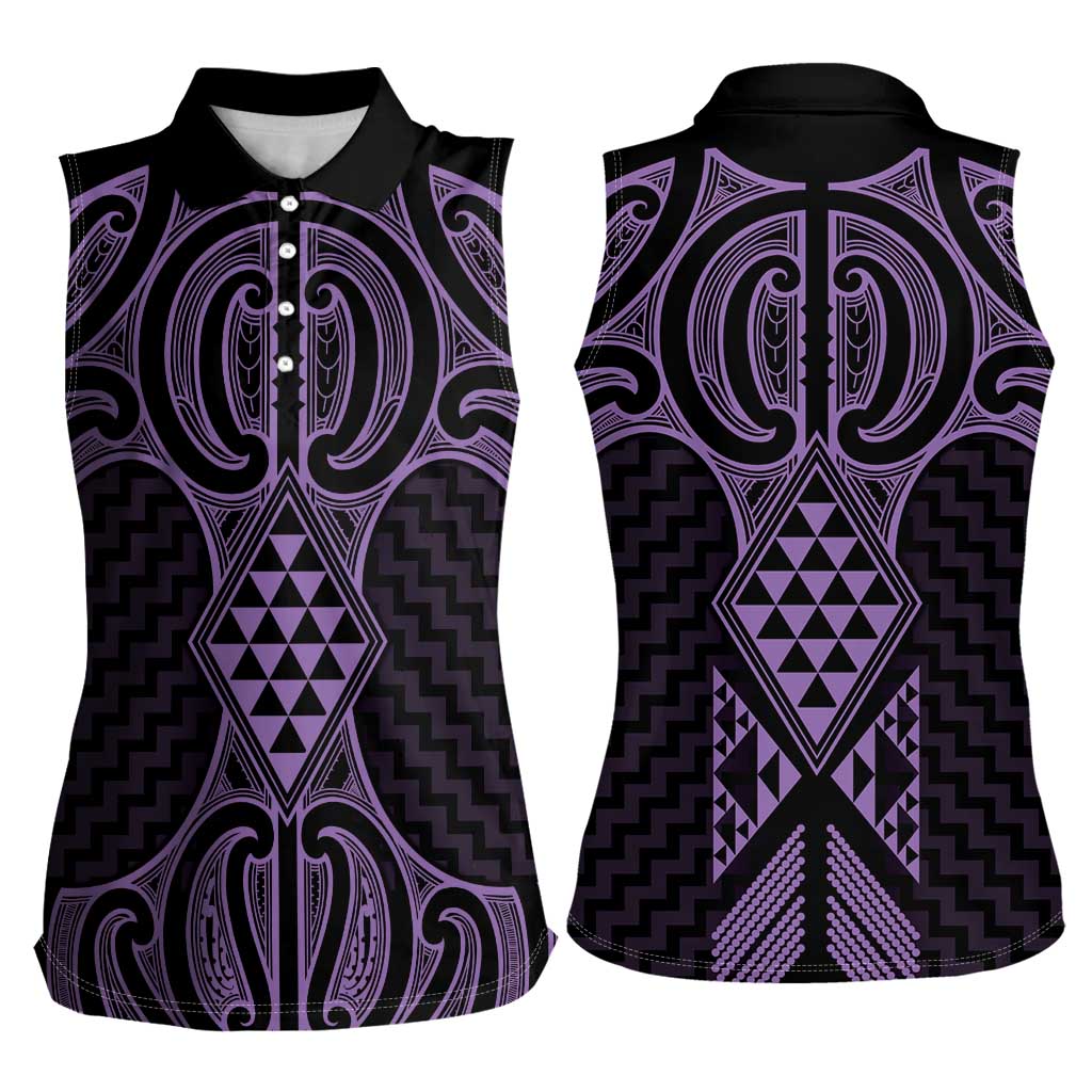 Waiporoporo Maori Ta Moko Poutama Art Women Sleeveless Polo Shirt LT9 - Polynesian Pride