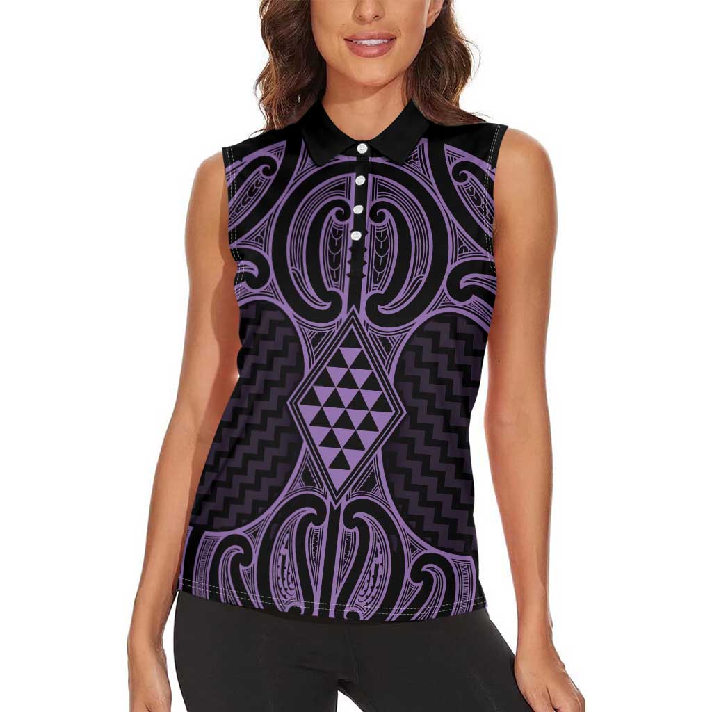Waiporoporo Maori Ta Moko Poutama Art Women Sleeveless Polo Shirt LT9 - Polynesian Pride