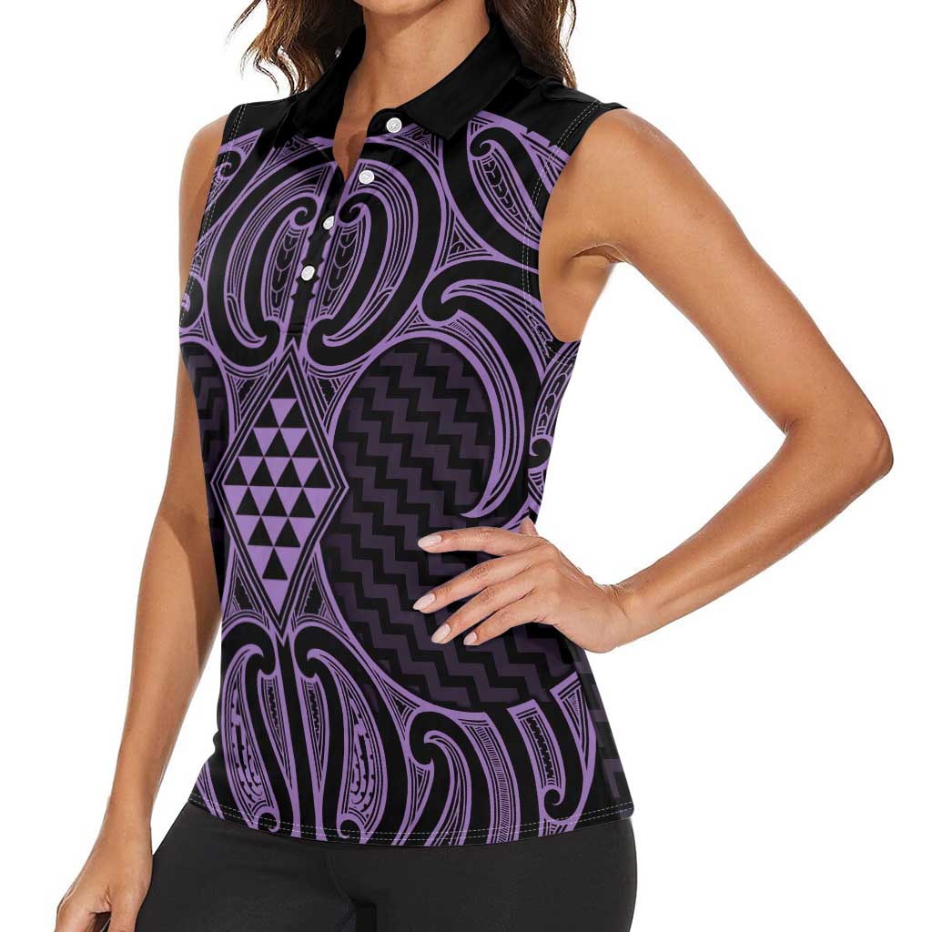 Waiporoporo Maori Ta Moko Poutama Art Women Sleeveless Polo Shirt LT9 - Polynesian Pride