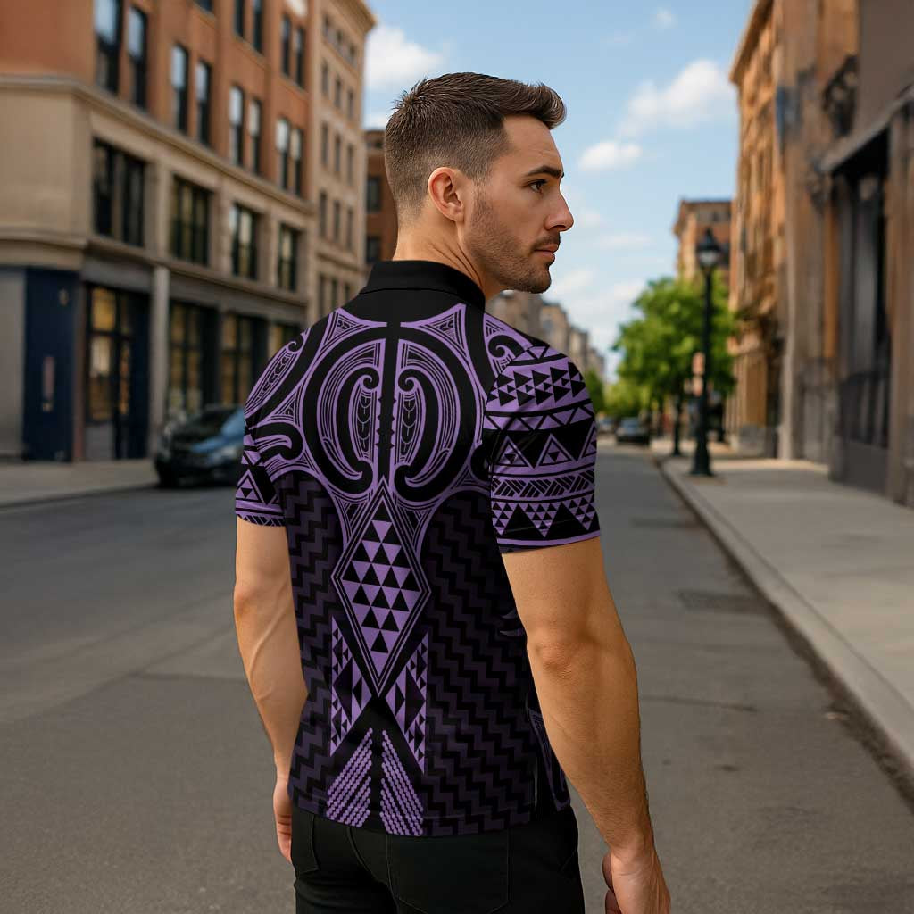 Waiporoporo Maori Ta Moko Poutama Art Zipper Polo Shirt - Polynesian Pride