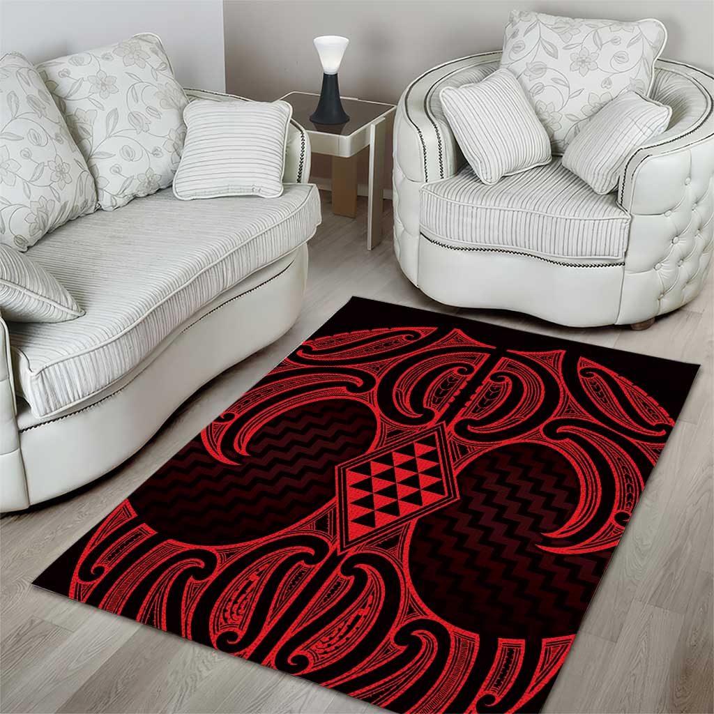 Whero Maori Ta Moko Poutama Art Area Rug