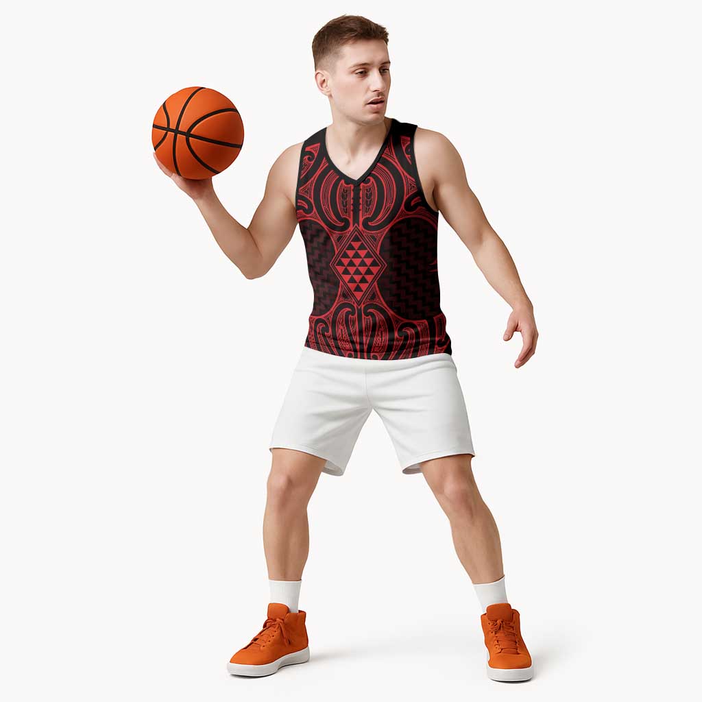 Whero Maori Ta Moko Poutama Art Basketball Jersey - Polynesian Pride