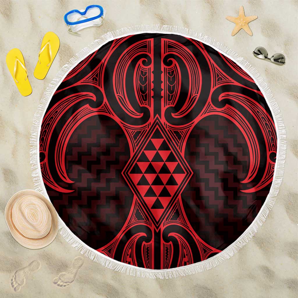 Whero Maori Ta Moko Poutama Art Beach Blanket LT9 One Size 150cm Red - Polynesian Pride