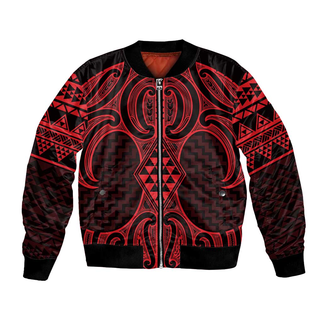 Whero Maori Ta Moko Poutama Art Bomber Jacket LT9 Unisex Red - Polynesian Pride