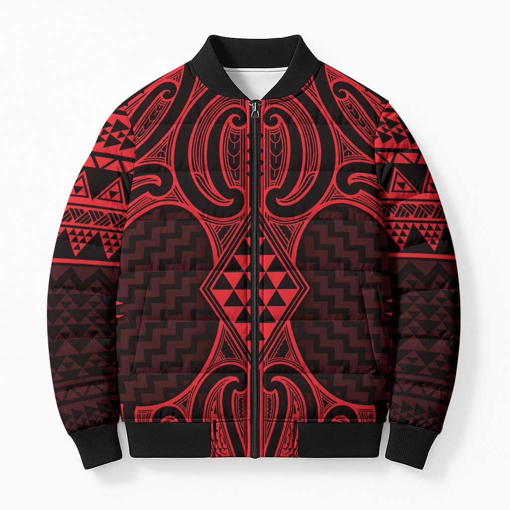 Whero Maori Ta Moko Poutama Art Bomber Puffer Jacket LT9 Unisex Red - Polynesian Pride