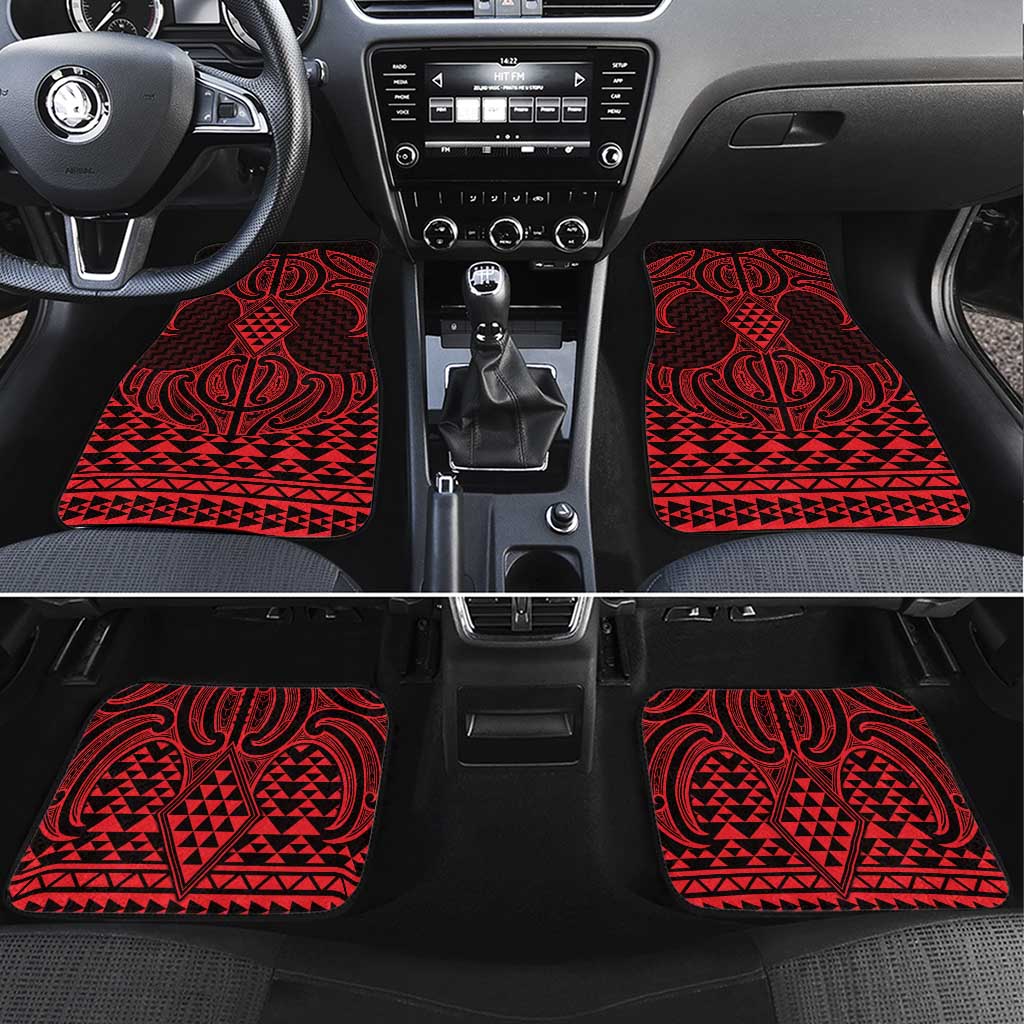 Whero Maori Ta Moko Poutama Art Car Mats LT9 Set 4pcs Red - Polynesian Pride