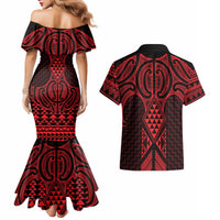 Whero Maori Ta Moko Poutama Art Couples Matching Mermaid Dress and Hawaiian Shirt LT9 - Polynesian Pride