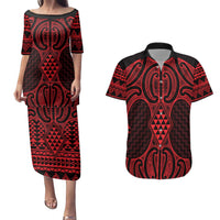 Whero Maori Ta Moko Poutama Art Couples Matching Puletasi and Hawaiian Shirt LT9 Red - Polynesian Pride