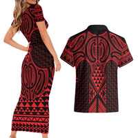 Whero Maori Ta Moko Poutama Art Couples Matching Short Sleeve Bodycon Dress and Hawaiian Shirt LT9 - Polynesian Pride