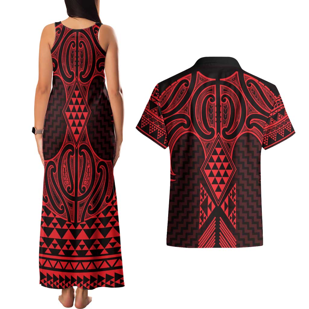 Whero Maori Ta Moko Poutama Art Couples Matching Tank Maxi Dress and Hawaiian Shirt LT9 - Polynesian Pride