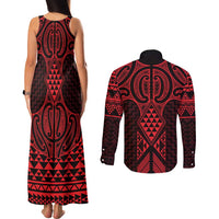 Whero Maori Ta Moko Poutama Art Couples Matching Tank Maxi Dress and Long Sleeve Button Shirt LT9 - Polynesian Pride