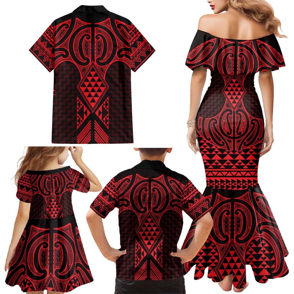 Whero Maori Ta Moko Poutama Art Family Matching Mermaid Dress and Hawaiian Shirt LT9 - Polynesian Pride