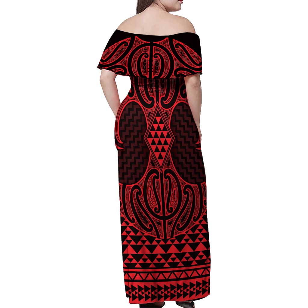 Whero Maori Ta Moko Poutama Art Family Matching Off Shoulder Maxi Dress and Hawaiian Shirt LT9 - Polynesian Pride
