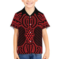 Whero Maori Ta Moko Poutama Art Family Matching Off Shoulder Maxi Dress and Hawaiian Shirt LT9 Son's Shirt Red - Polynesian Pride