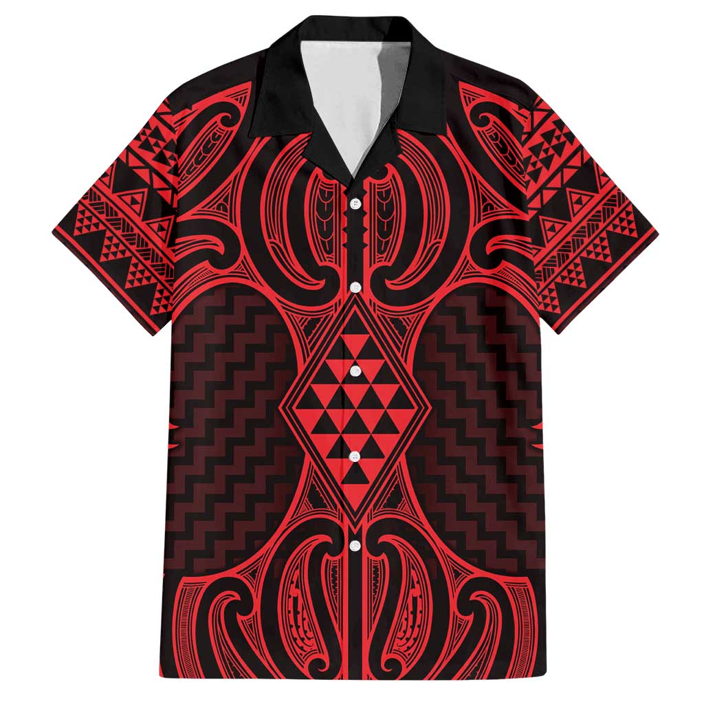 Whero Maori Ta Moko Poutama Art Family Matching Off Shoulder Short Dress and Hawaiian Shirt LT9 Dad's Shirt - Short Sleeve Red - Polynesian Pride