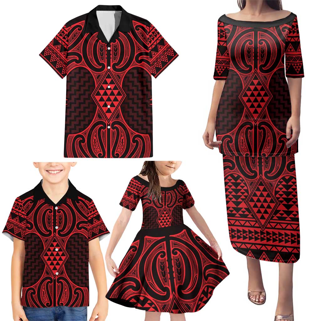 Whero Maori Ta Moko Poutama Art Family Matching Puletasi and Hawaiian Shirt
