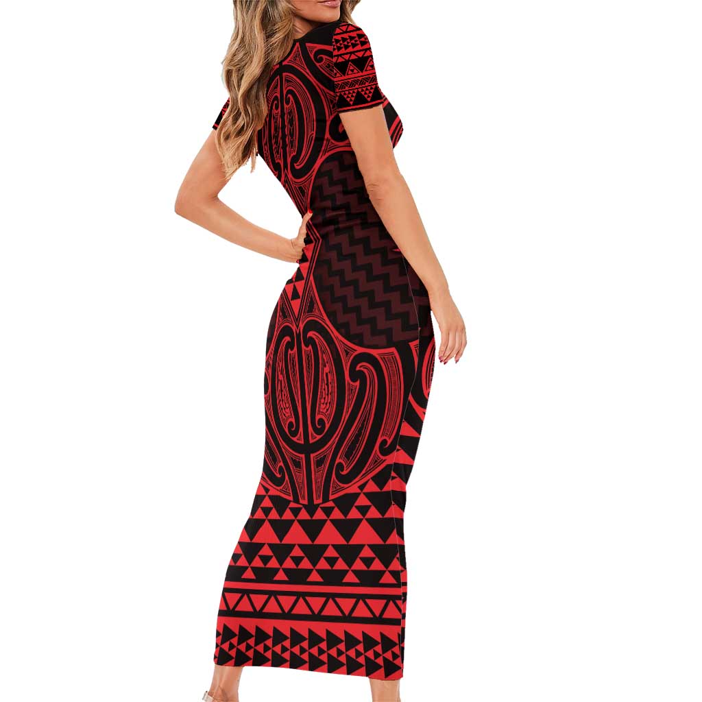 Whero Maori Ta Moko Poutama Art Family Matching Short Sleeve Bodycon Dress and Hawaiian Shirt LT9 - Polynesian Pride