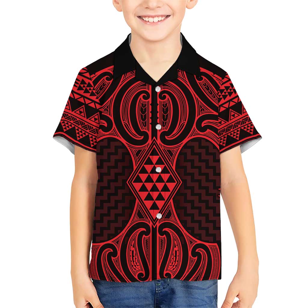 Whero Maori Ta Moko Poutama Art Family Matching Short Sleeve Bodycon Dress and Hawaiian Shirt LT9 Son's Shirt Red - Polynesian Pride