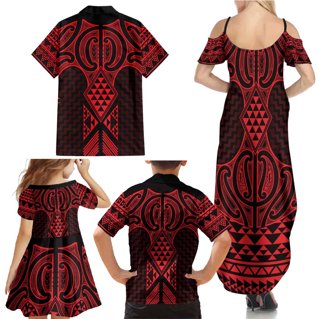 Whero Maori Ta Moko Poutama Art Family Matching Summer Maxi Dress and Hawaiian Shirt LT9 - Polynesian Pride