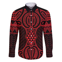 Whero Maori Ta Moko Poutama Art Family Matching Summer Maxi Dress and Hawaiian Shirt LT9 Dad's Shirt - Long Sleeve Red - Polynesian Pride