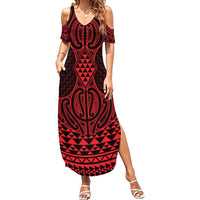 Whero Maori Ta Moko Poutama Art Family Matching Summer Maxi Dress and Hawaiian Shirt LT9 Mom's Dress Red - Polynesian Pride