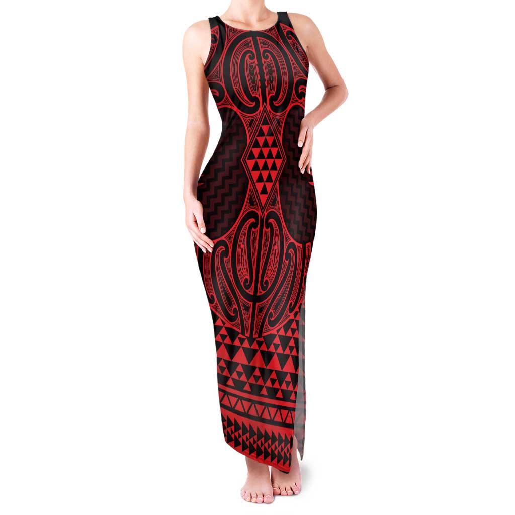Whero Maori Ta Moko Poutama Art Family Matching Tank Maxi Dress and Hawaiian Shirt LT9 Mom's Dress Red - Polynesian Pride