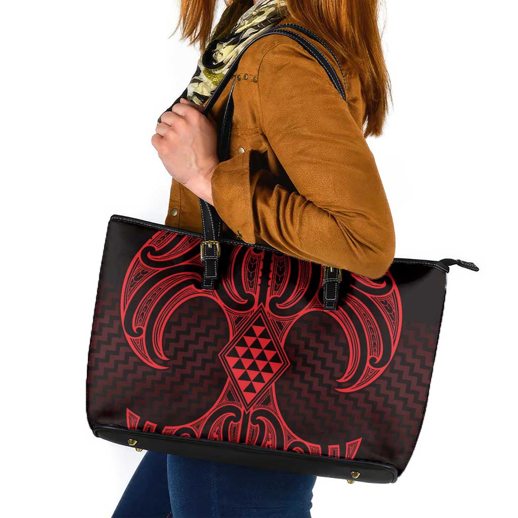 Whero Maori Ta Moko Poutama Art Leather Tote Bag LT9 Red - Polynesian Pride