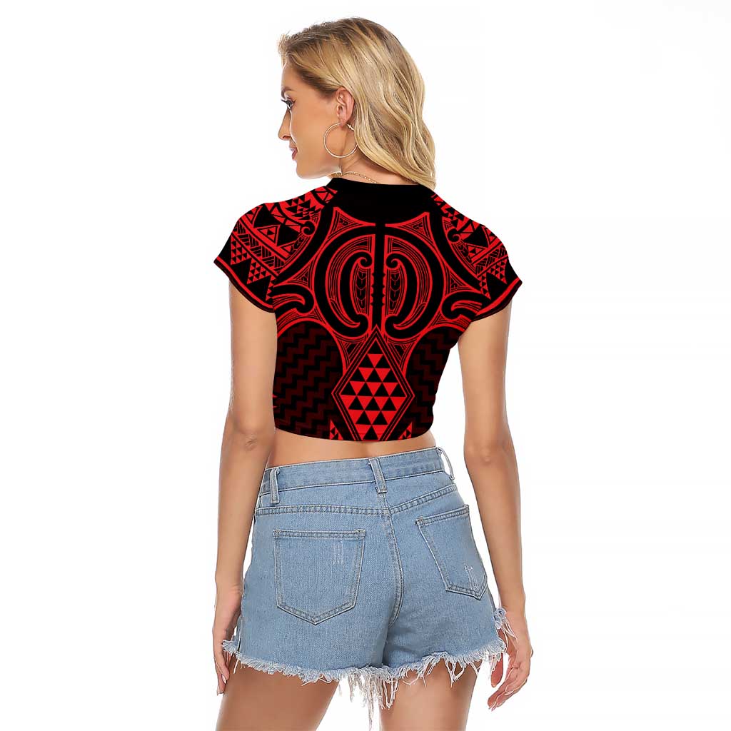 Whero Maori Ta Moko Poutama Art Raglan Cropped T Shirt LT9 - Polynesian Pride