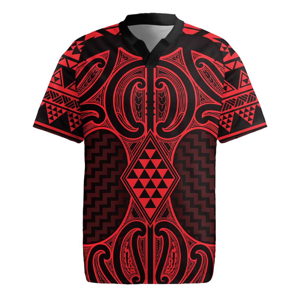 Whero Maori Ta Moko Poutama Art Rugby Jersey LT9 Red - Polynesian Pride