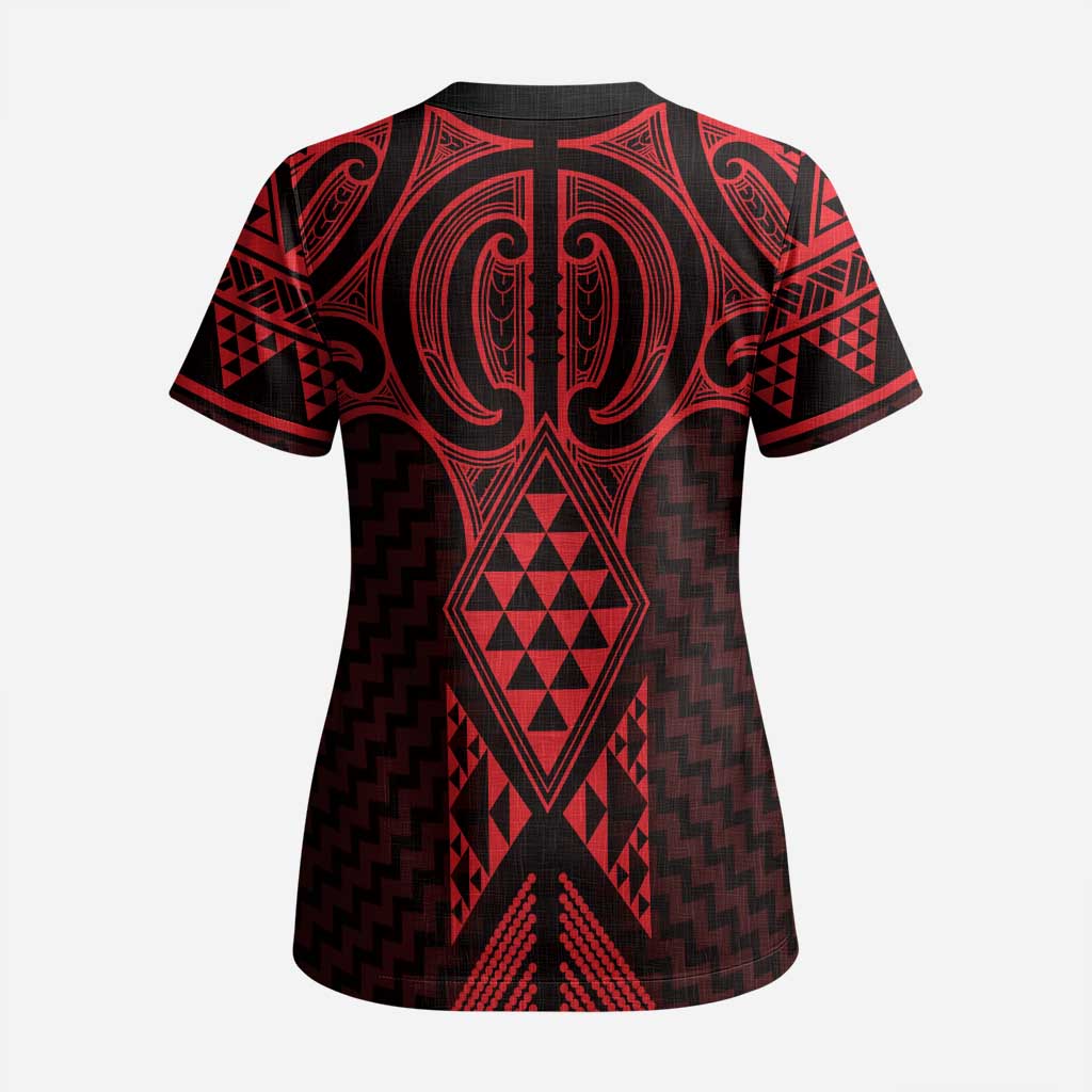 Whero Maori Ta Moko Poutama Art Scrub Top - Polynesian Pride