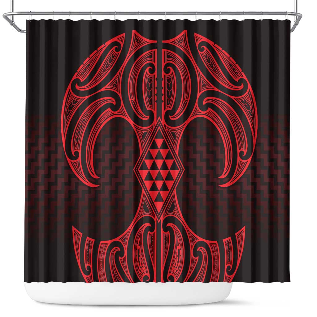 Whero Maori Ta Moko Poutama Art Shower Curtain LT9 Red - Polynesian Pride